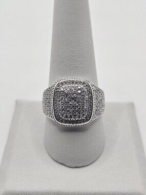 Cushion Iced Out Moissanite Ring .925 Sterling Silver Sz 10